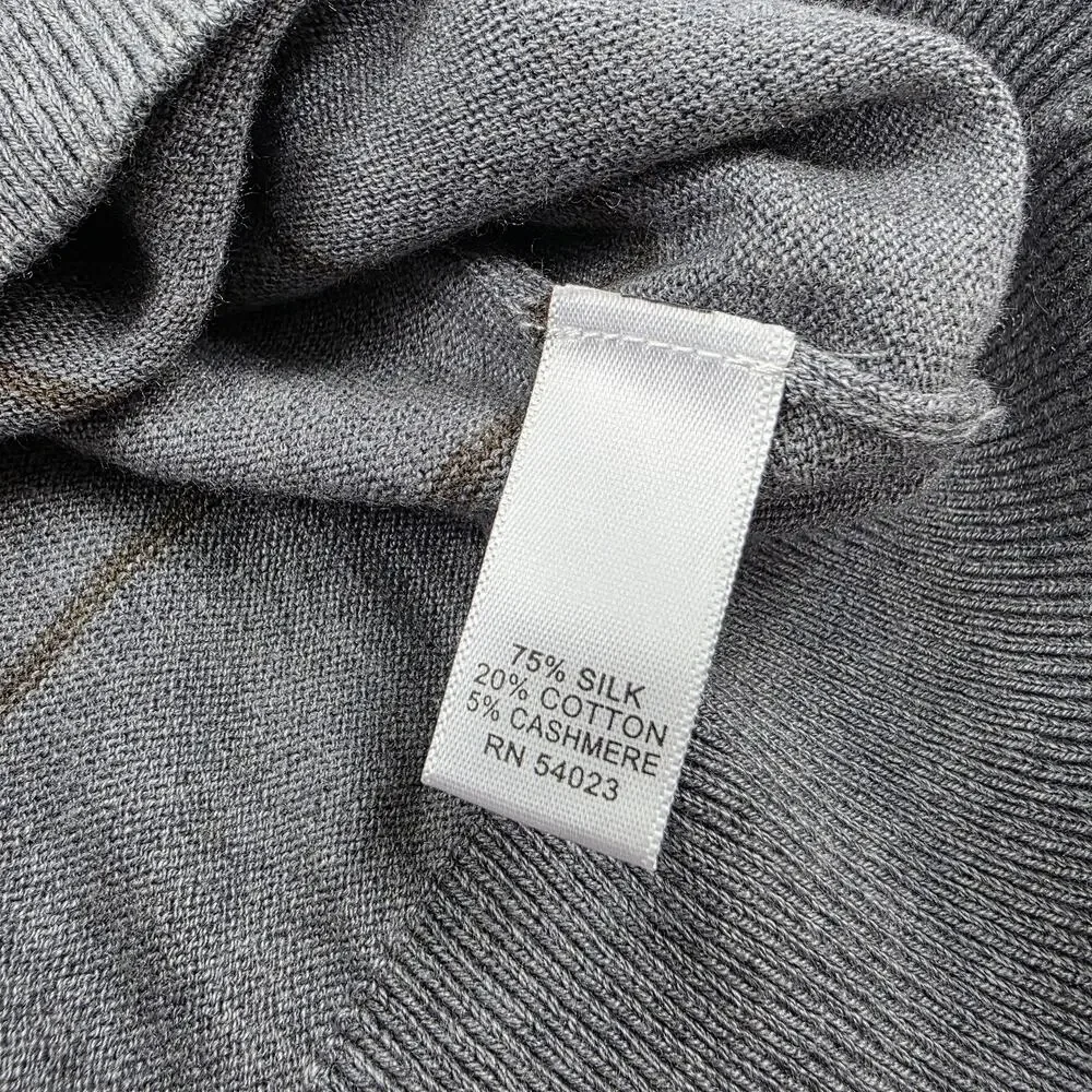 Banana Republic Sweater Mens XL Gray Stripe V Neck Silk Cashmere Knit Pullover